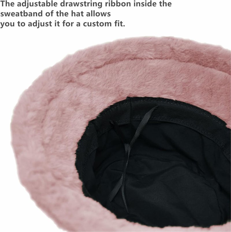 Glory Max Winter Fluffy Plush Bucket Hat Cozy Faux Fur Wide Brim Adjustable Size for Women - Image 4